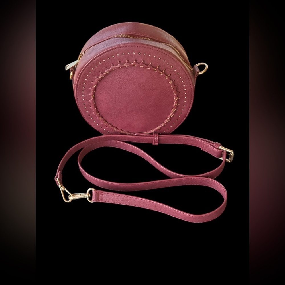 Moda Luxe Circle Burgundy Crossbody Purse Studded Knotted Unique Design